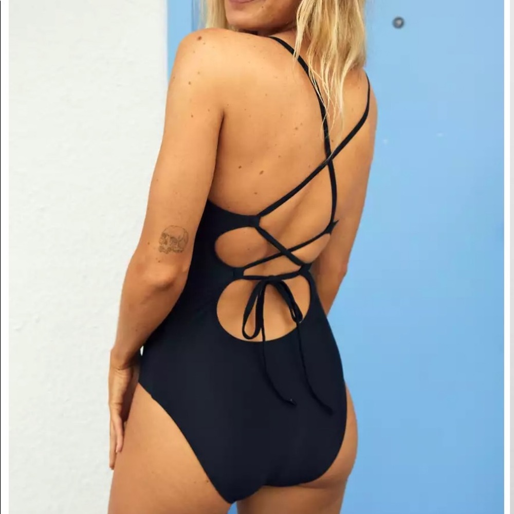 Aerie jacquard strappy back one piece swimsuit